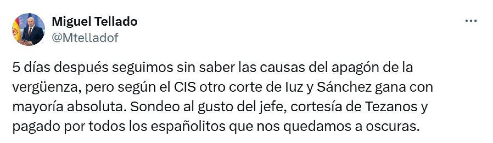 Post de Tellado en su red social X.