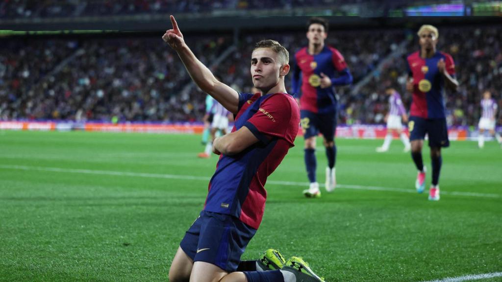 Fermín López celebra el gol ante el Real Valladolid.