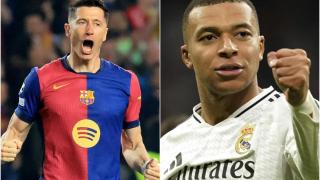 Celebraciones de Robert Lewandowski y Kylian Mbappé.