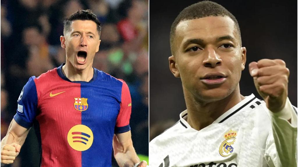 Celebraciones de Robert Lewandowski y Kylian Mbappé.