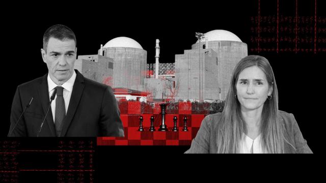Pedro Sánchez y Sara Aagesen en un montaje junto a la central de Almaraz.