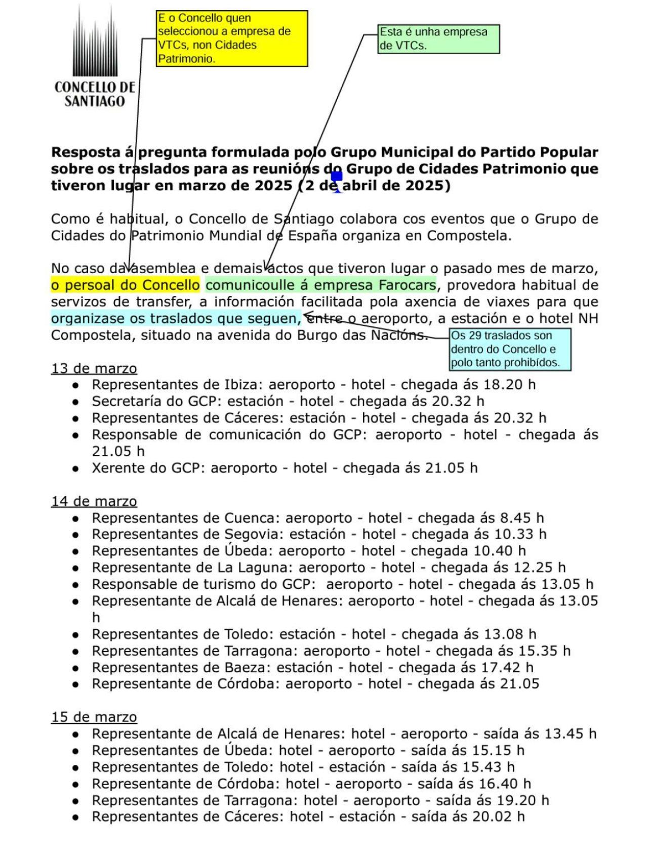 El PP de Santiago acusa al gobierno local de contratar ilegalmente 29 VTC.
