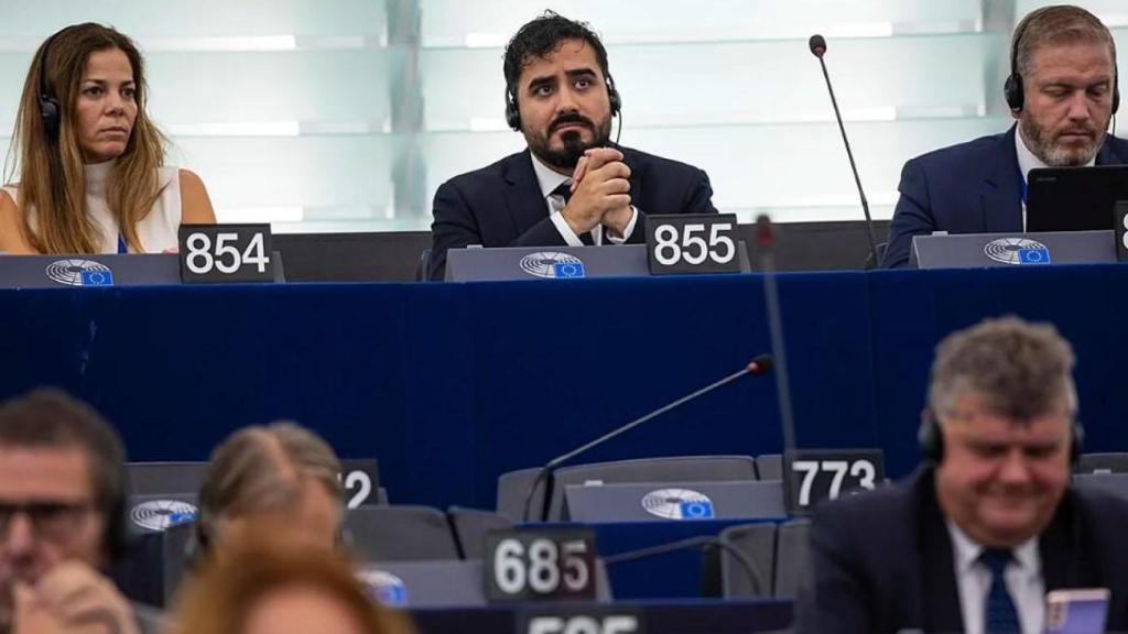 Los eurodiputados de Se Acabó la Fiesta (SALF), Nora Junco y Diego Solier, en Estrasburgo.
