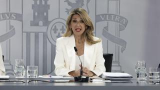 La ministra de Trabajo y vicepresidenta segunda del Gobierno, Yolanda Díaz, durante la rueda de prensa posterior a la reunión del Consejo de Ministros, este martes.