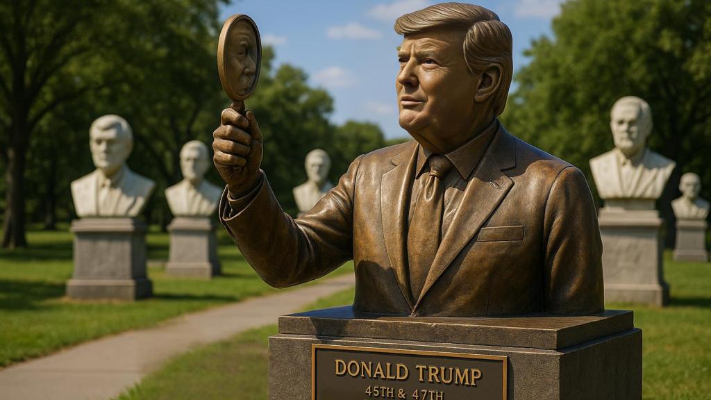 Busto ficticio de Trump en el futuro parque escultórico de héroes estadounidenses