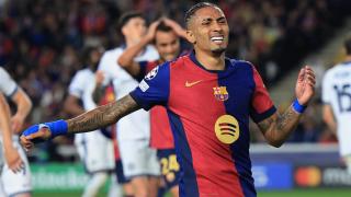 Raphinha se lamenta tras fallar una ocasión en las semifinales de la Champions.