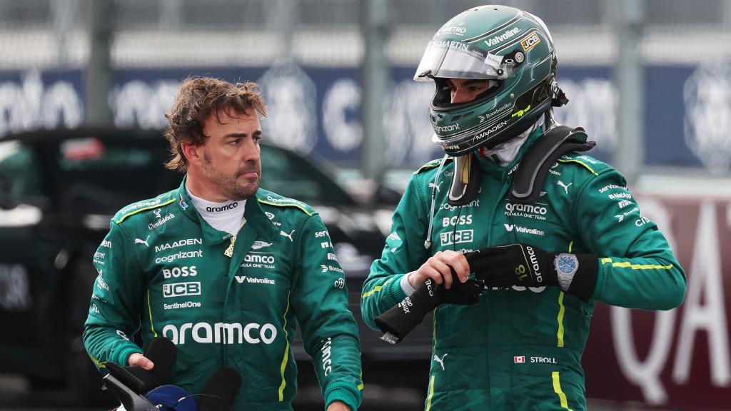 Fernando Alonso y Lance Stroll, tras el GP de Miami de F1 de 2025