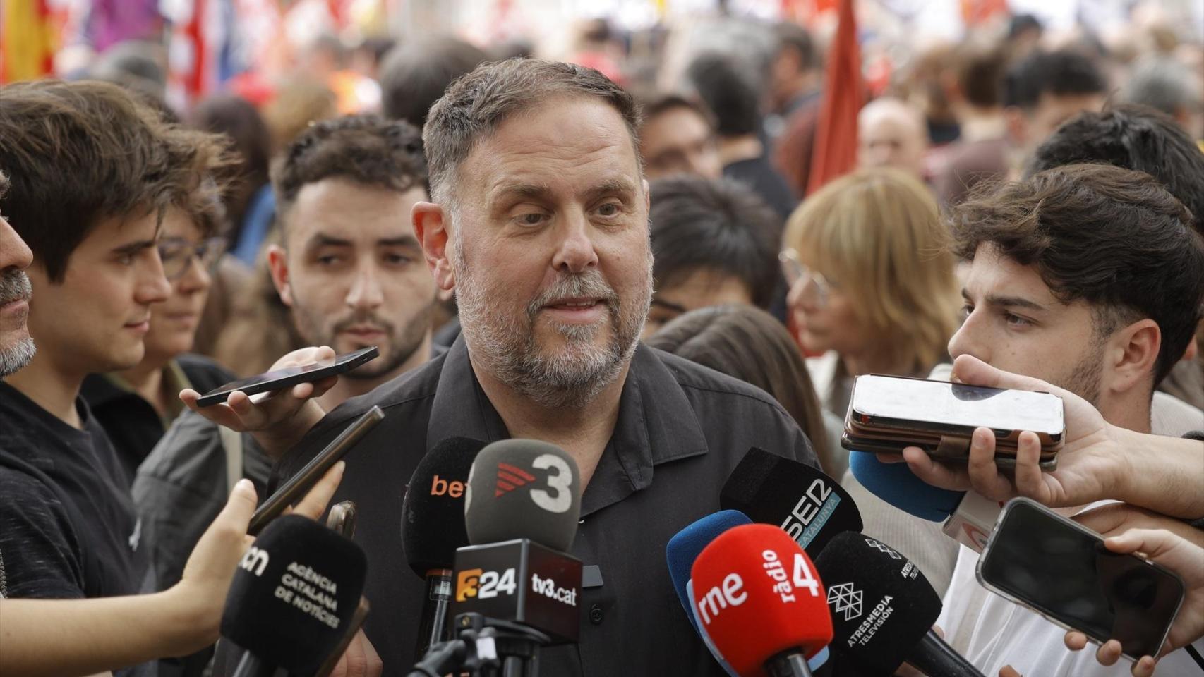 Oriol Junqueras, en la manifestación del 1 de mayo pasado en Barcelona./