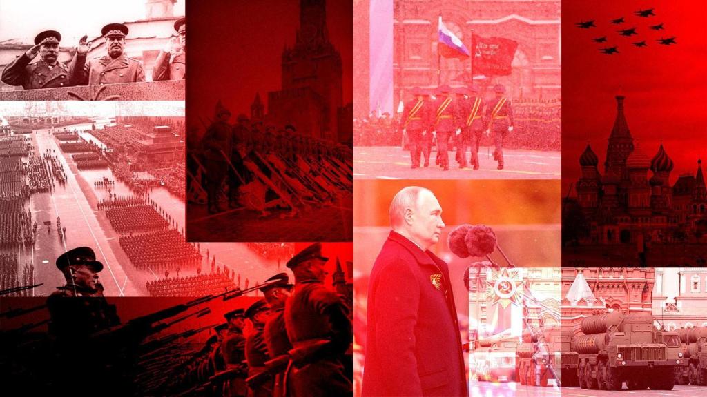 Montaje con imágenes del desfile del Día de la victoria de 1945 y de 2024. Diseño: Rubén Vique