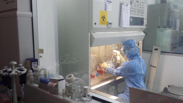 Una trabajadora del Hospital Niño Jesús durante parte del ensayo.