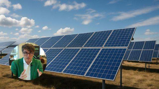 Montaje con paneles solares y Jorge Morales, ingeniero