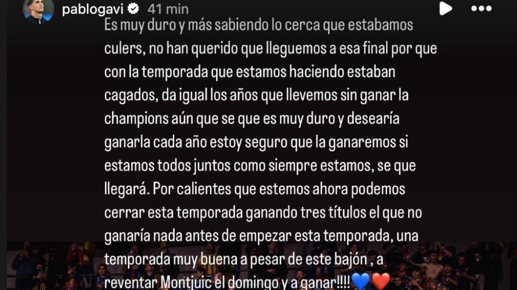 El mensaje de Gavi en redes sociales.