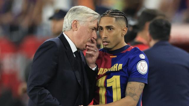 Ancelotti y Raphinha, tras la final de la Copa del Rey