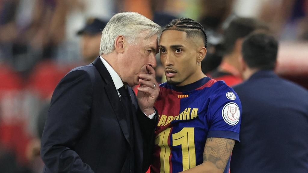 Ancelotti y Raphinha, tras la final de la Copa del Rey