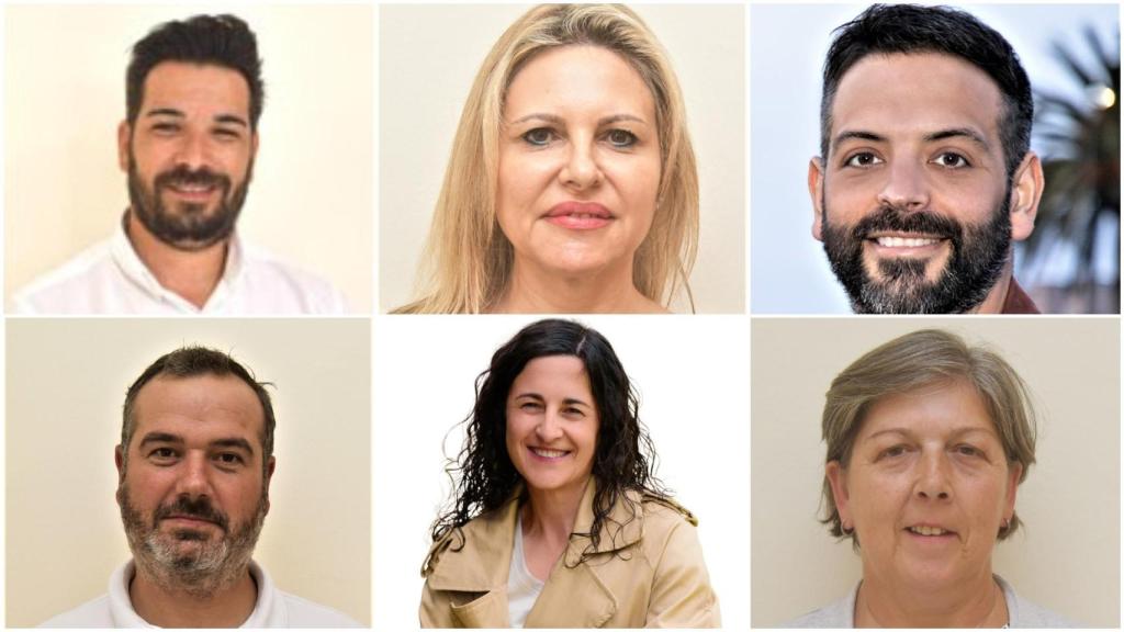 Los cinco portavoces de los grupos municipales en Cambre y la concejala no adscrita.