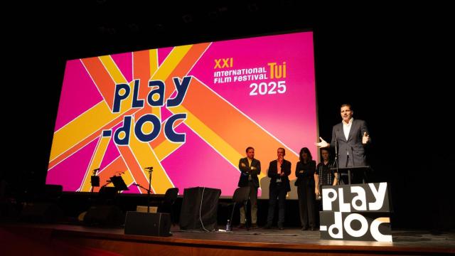 El conselleiro de Cultura, José López Campos, durante la presentación de Play-Doc en Tui