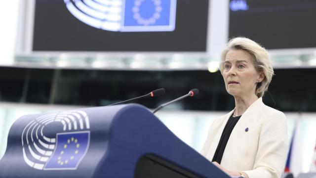 La presidenta de la Comisión, Ursula von der Leyen, durante su discurso del miércoles en la Eurocámara