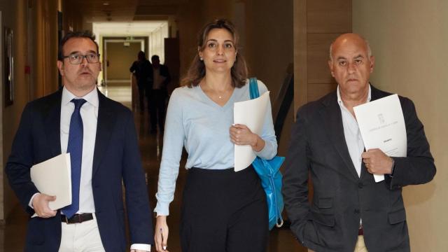 El portavoz del Grupo Popular, Ricardo Gavilanes, y el viceportavoz, Miguel Ángel García Nieto, a su llegada a una Junta de Portavoces de las Cortes