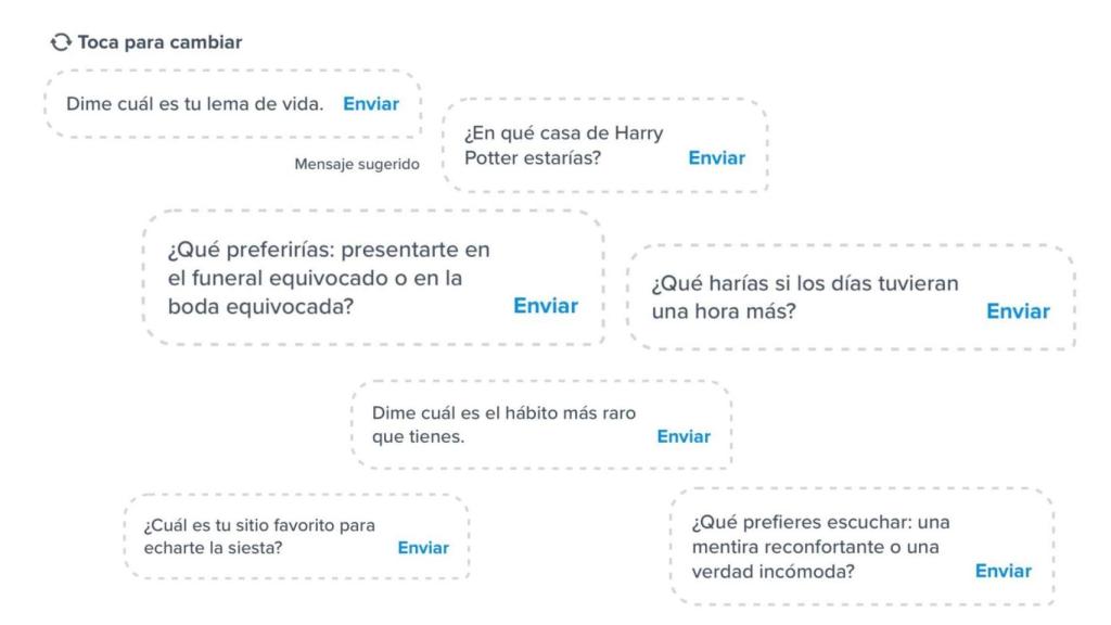 Ejemplos de las preguntas que propone la aplicación.