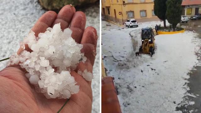 Imágenes de la tormenta de granizo de este jueves en Madrigueras (Albacete).