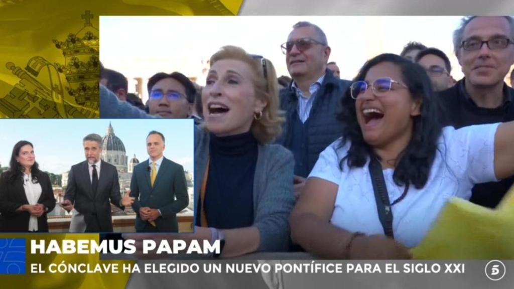 'Informativos Telecinco' tomando el relevo de 'Tardear' para la cobertura del nuevo Papa.