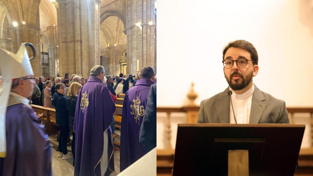 Collage con el funeral y una imagen de Javier Prieto