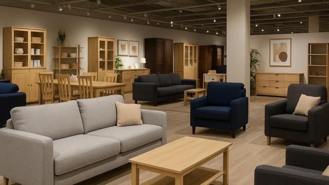 Muebles y enseres colocados en una tienda.