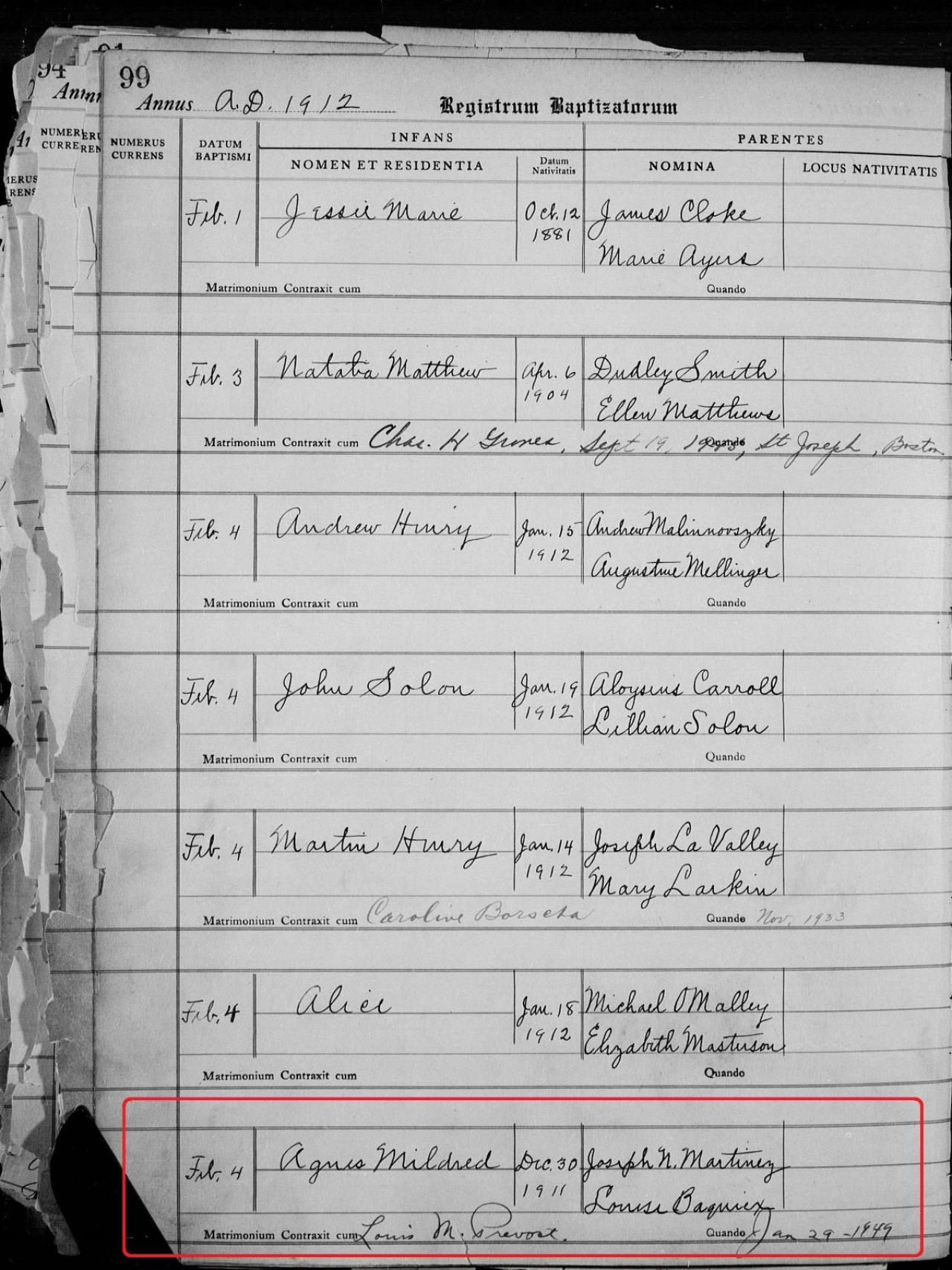 Documento que acredita el matrimonio de los padres de León XIV en Chicago en 1949.