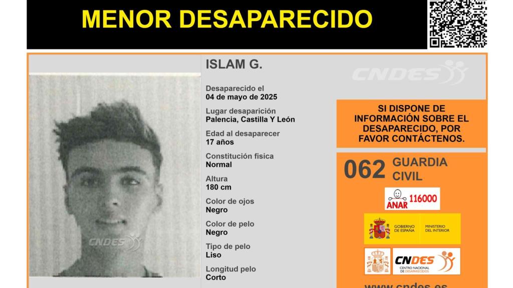 Cartel alertando de la desaparición de Islam G.