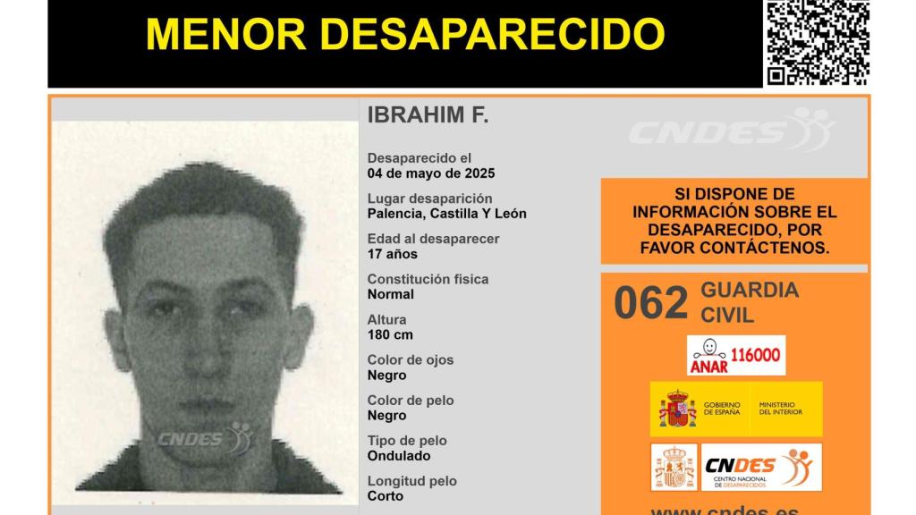 Cartel alertando de la desaparición de Ibrahim F.