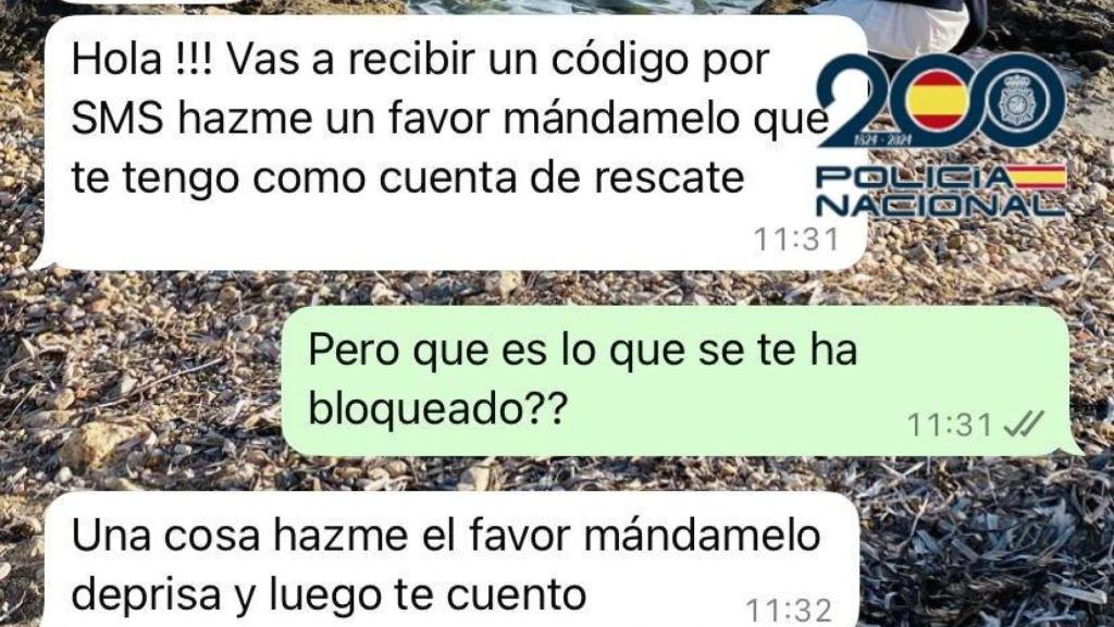 Conversación de WhatsApp de los estafadores.