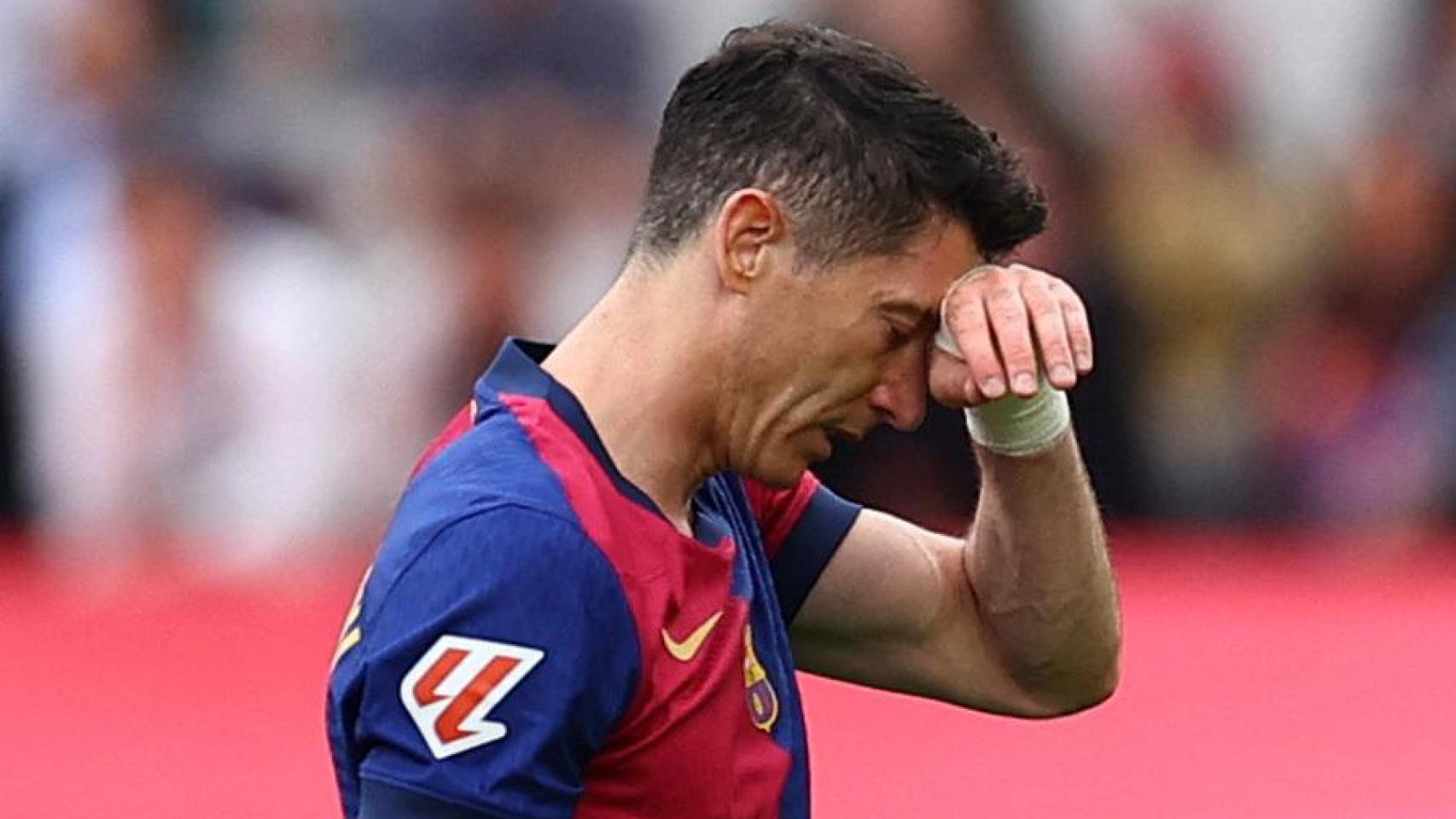 Lewandowski, con el Barça en un partido de Liga