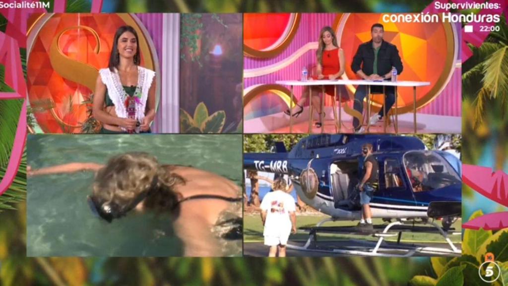 Colaboradores junto a imágenes de Terelu en 'Supervvientes'.