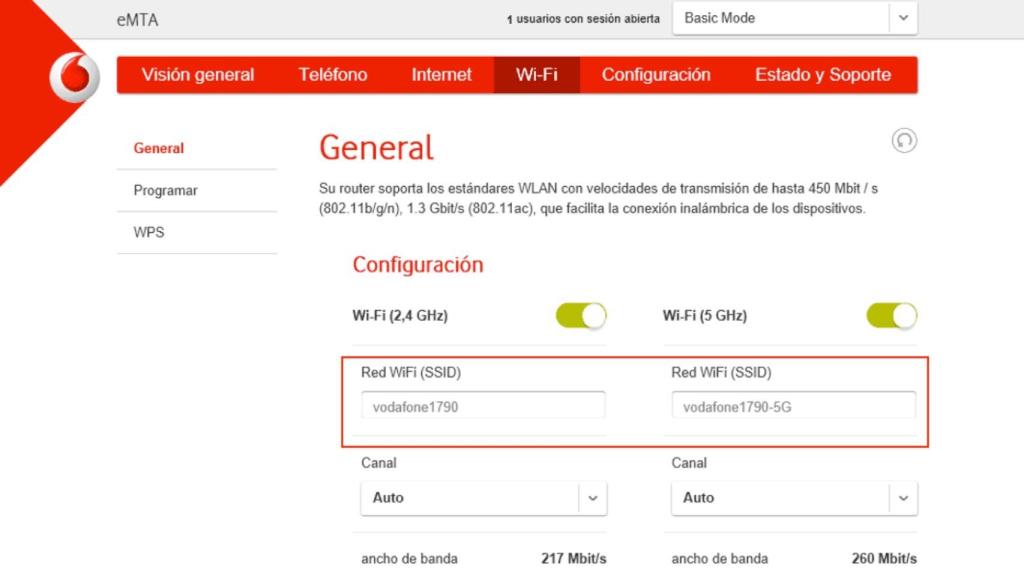 Cambio de nombre de SSID de Vodafone