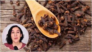 Montaje que muestra a la nutricionista Karla Ximena junto a una imagen de clavo de olor.