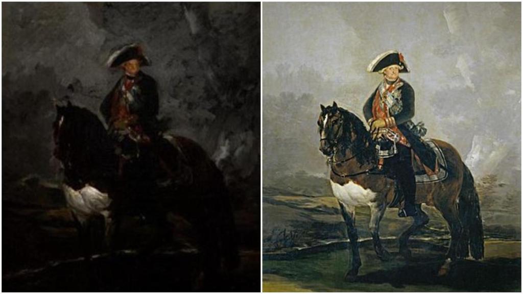 Boceto y obra final de Retrato de Carlos IV a caballo