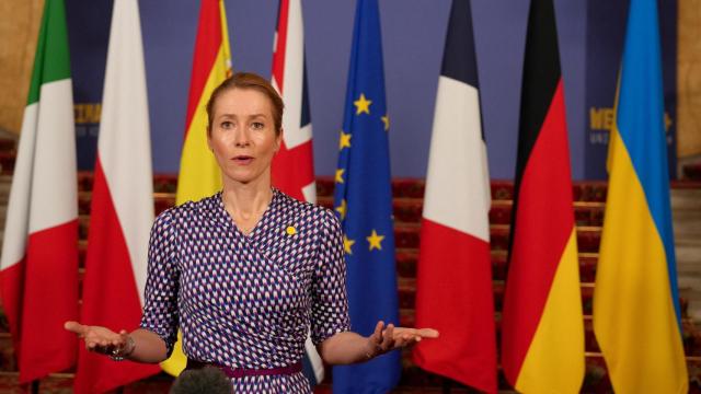 La Alta Representante de la Unión Europea para Asuntos Exteriores y Política de Seguridad, Kaja Kallas, este lunes en Gran Bretaña.