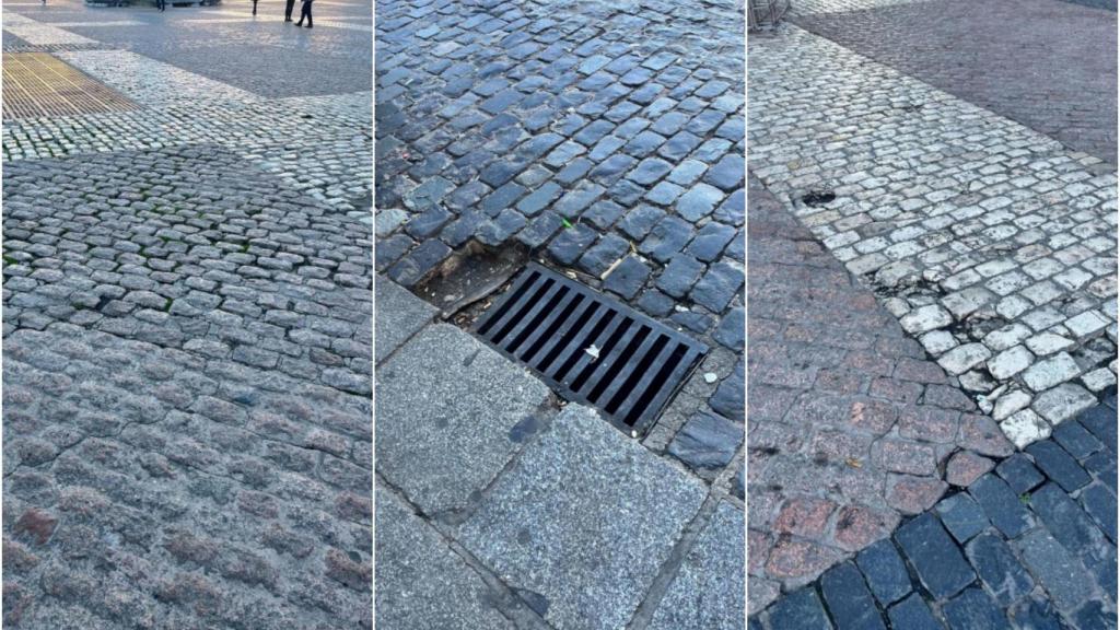Diferentes zonas adoquinadas de la Plaza Mayor.