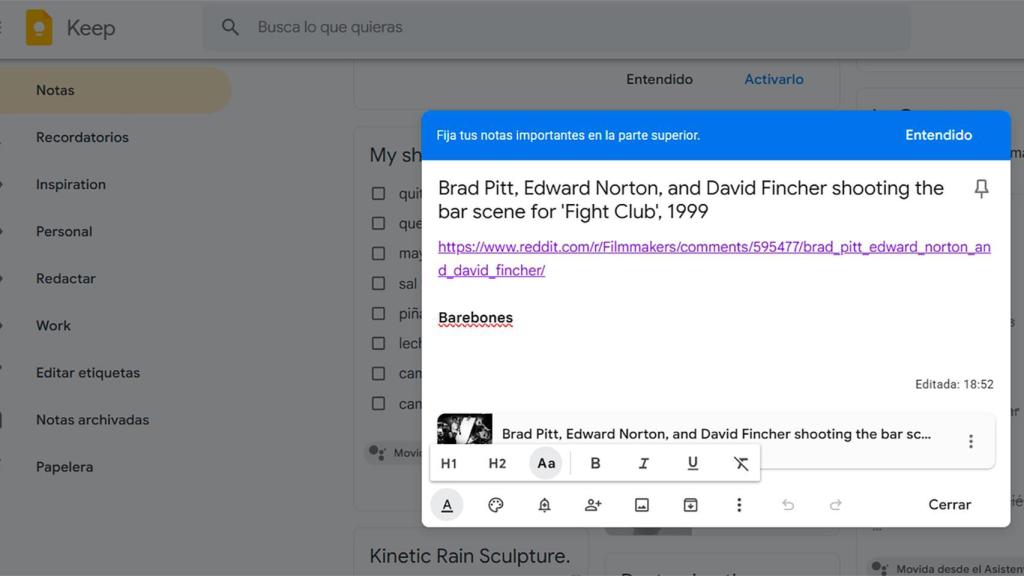 Las nuevas opciones de formato de texto de Keep en web