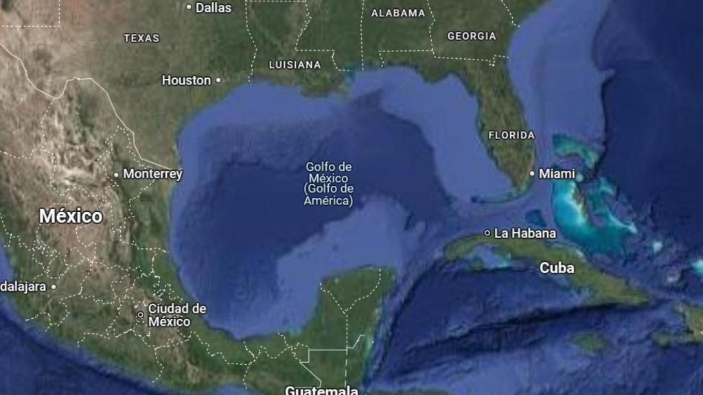 Google Maps con los dos nombres del Golfo de México