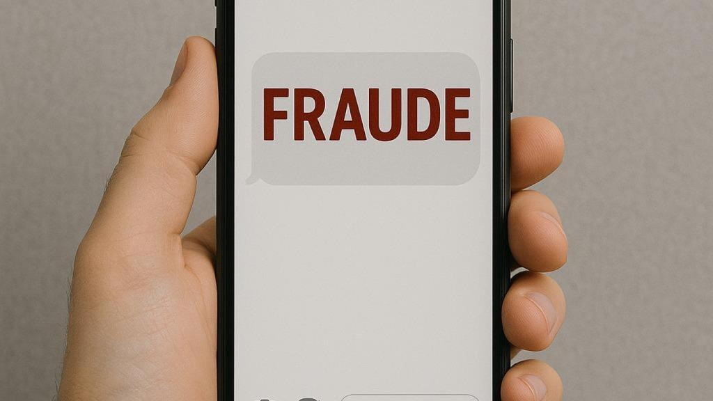 Montaje de un fraude telefónico mediante un SMS falso.