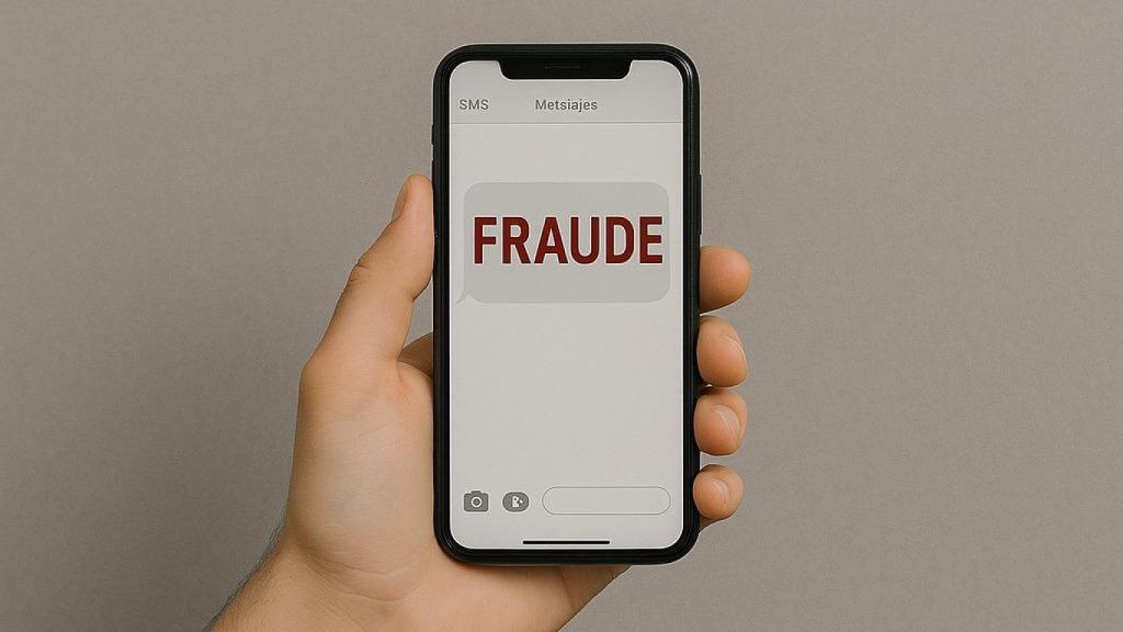 Montaje de un fraude telefónico mediante un SMS falso.