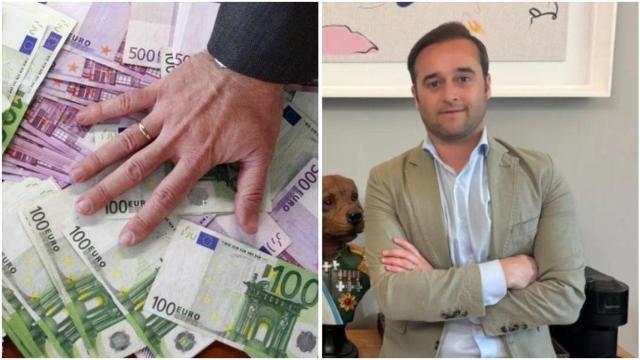 Montaje de Javier Rumbo, experto en inversiones, en una imagen con billetes.