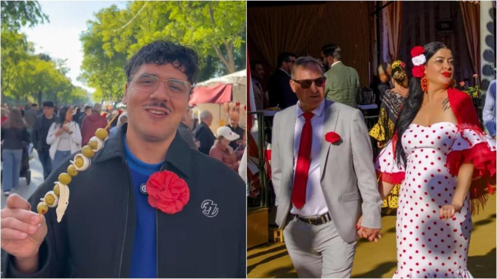 Fotomontaje con Noel Harcajada y una pareja que pasea por la Feria de Sevilla.