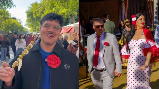 Fotomontaje con Noel Harcajada y una pareja que pasea por la Feria de Sevilla.