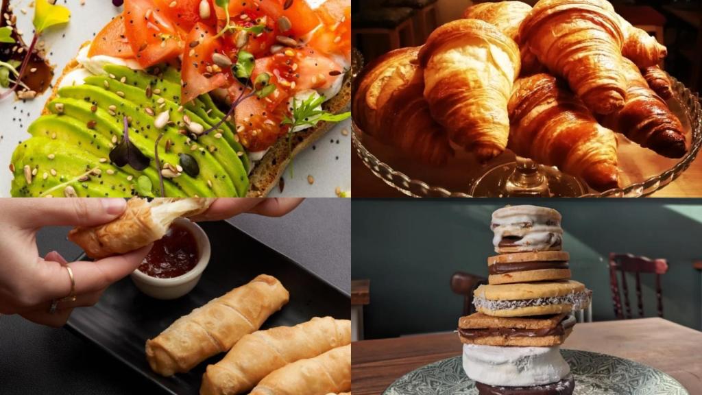 Liam Brunch (arriba iquierda) y Clem Café (arriba derecha), Le Coq Santiago (abajo izquierda) y Chusca Pastelería (abajo derecha).