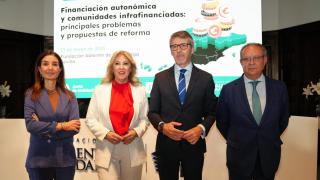 De izquierda a derecha, los consejeros de Hacienda de Comunidad Valenciana, Ruth Merino; Andalucía, Carolina España; Murcia, Luis Alberto Marín y Castilla-La Mancha, Juan Alfonso Ruiz.