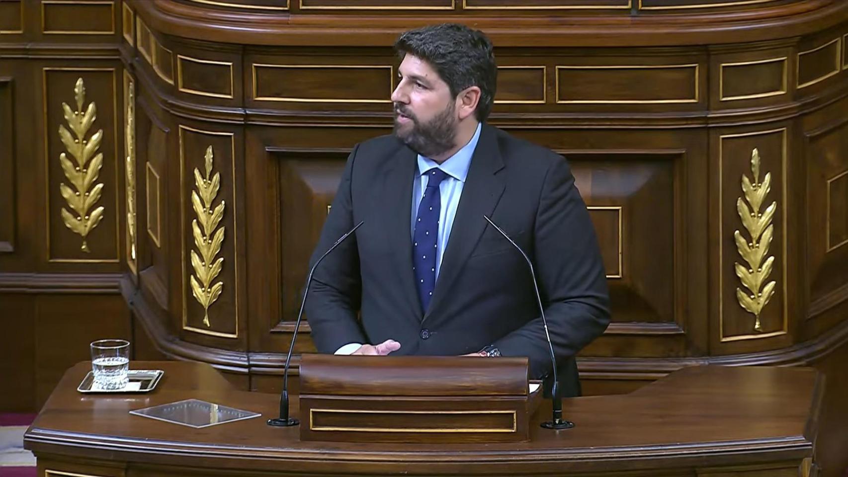 Fernando López Miras interviene este martes en el Congreso de los Diputados.