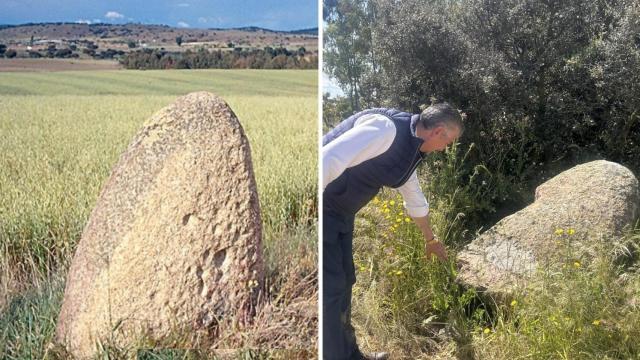 Imágenes del menhir megalítico derribado en Gamonal (Toledo).