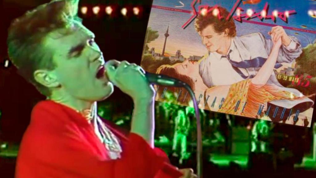Morrissey en el concierto de San Isidro de 1985 y cartel del programa de fiestas. Diseño: Rubén Vique.